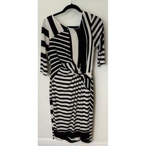 Chaya Women's Striped Black and White Elbow Sleeve Zip Crewneck Dress Size 12